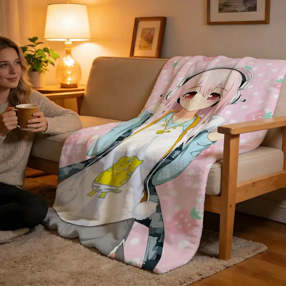 Throw High-Density Short Plush Blanket For Sofa Nap Air-Conditioned Room Skin-Friendly Cute Sexy Anime Characters SUPER SONICO TAVEN System LLC
