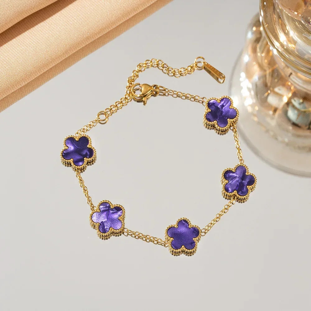 Adjustable Stainless Steel Bracelet for Women Classic Luxury Five Flower Design Fashionable Party Jewelry Gift TAVEN System LLC