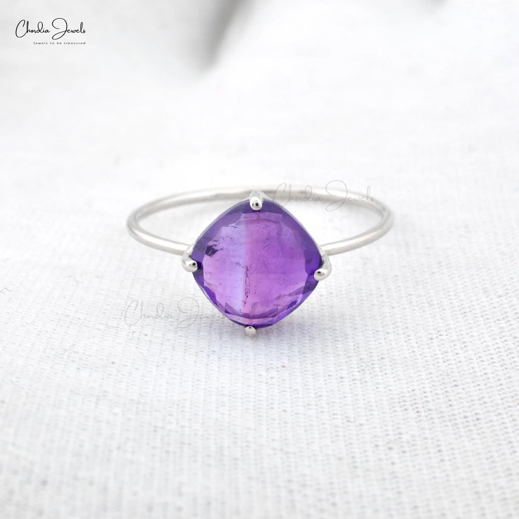 Trending Products Natural 8mm Prong Set Amethyst Gemstone Ring with 14k White Gold Solitaire Ring Ready to Ship Size US-6.5 TAVEN System LLC