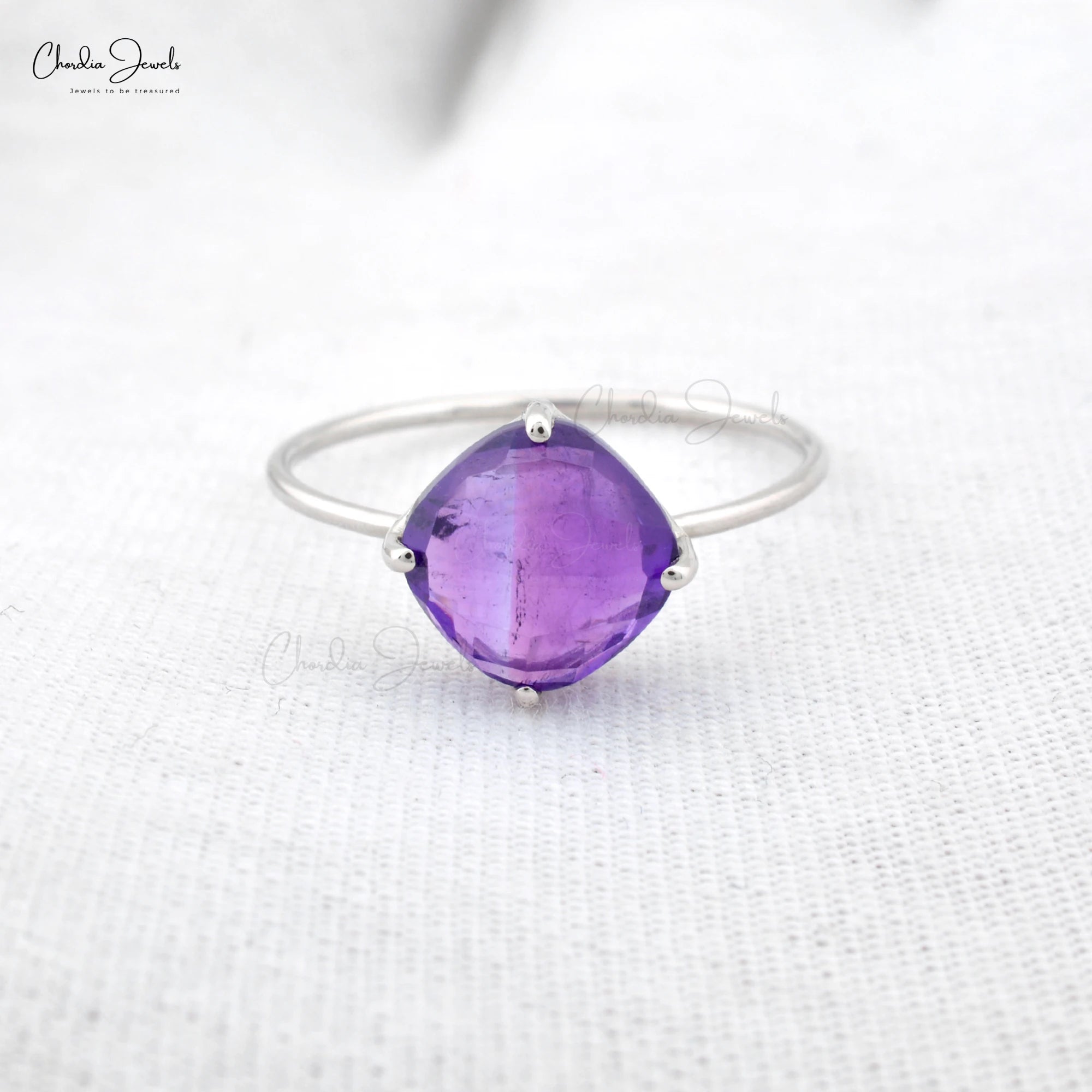 Trending Products Natural 8mm Prong Set Amethyst Gemstone Ring with 14k White Gold Solitaire Ring Ready to Ship Size US-6.5 TAVEN System LLC