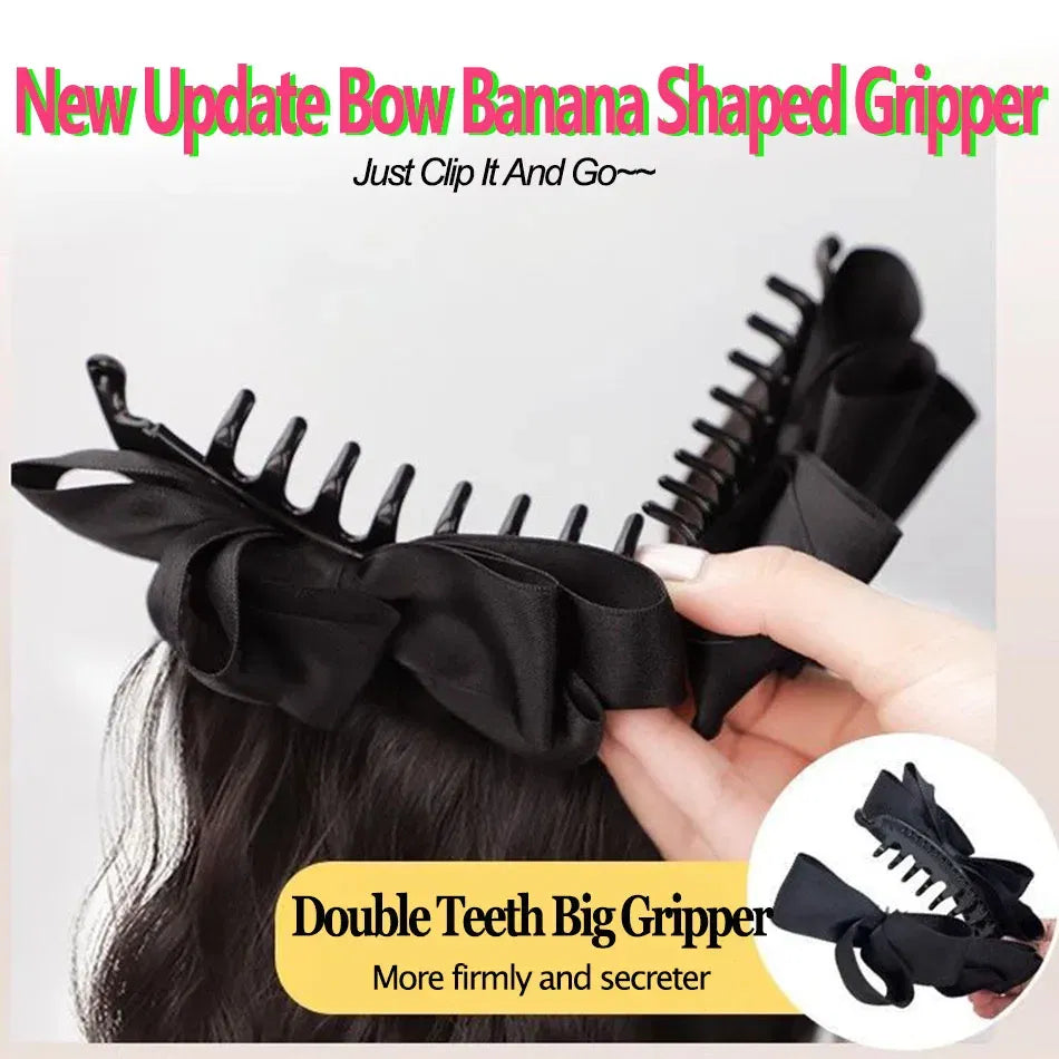 Color: #2, Stretched Length: 18inches - Elegant Synthetic Silk Bowknot Banana Claw Clip Ponytail Wig With Grab Clip Long Wavy Layered Ponytail for Women Daily Use Taven