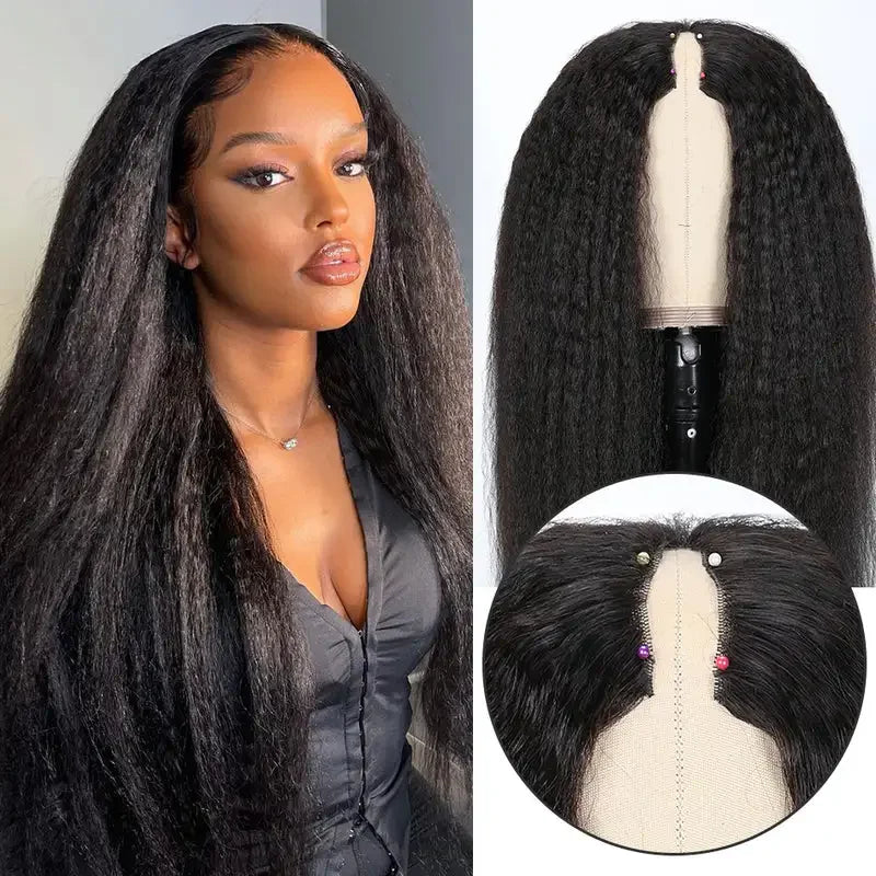 Kinky Straight V Part Human Hair Wig