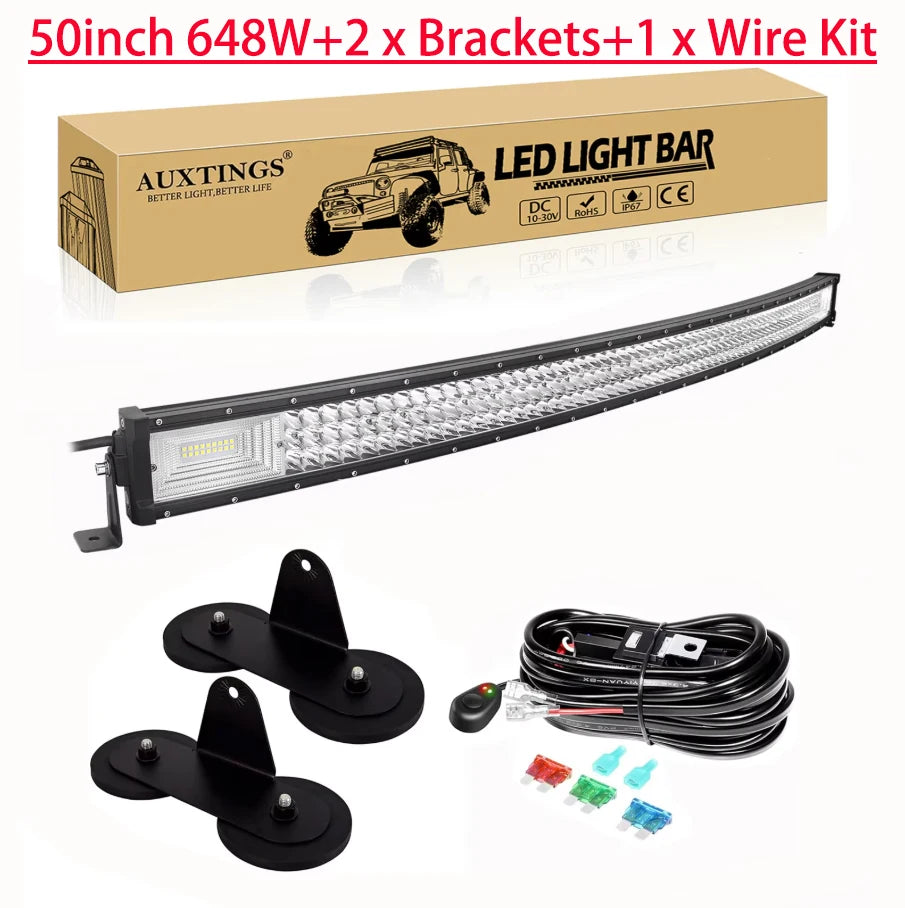 7D 22 - 52in Curved 270W-675W Off Road LED Light Bar with Strong Magnet Brackets Wire Kit 12V 24V Led Bar for SUV Truck 4x4 Boat TAVEN System LLC