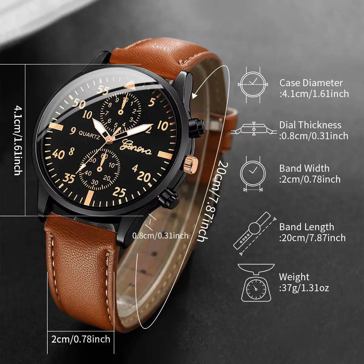4PCS/Set Fashion Men's Business Watches Casual Leather Strap Quartz Wristwatches Vintage Bracelets Set Reloj Hombre（Without Box） - TAVEN System LLC