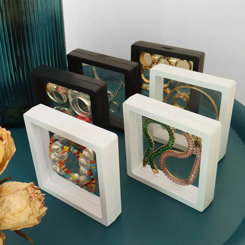 10Pcs PE Film Jewelry Storage Box 3D Packaging Case Free Stand Floating Frame Membrane Ring Earrings Necklace Display Holder TAVEN System LLC