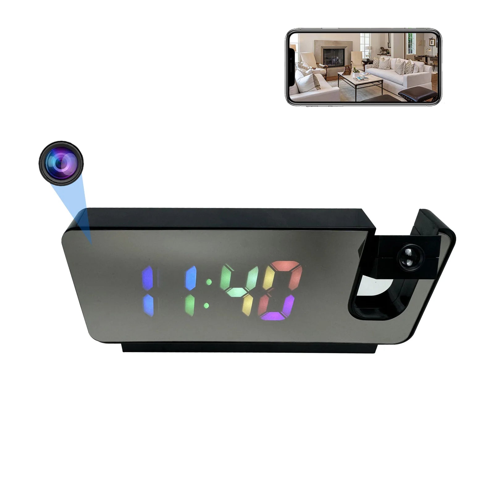 4K Ultra HD Projection Alarm Clock Camera with Wi-Fi, Motion Detection, Remote Viewing, Recording, Nanny Cam for Indoor Security TAVEN System LLC