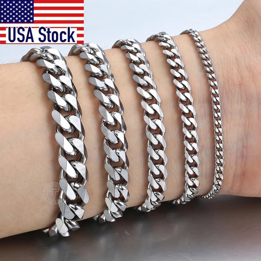 3-11mm Men's Bracelets Stainless Steel Curb Cuban Link Chain Black Gold Color Silver Color Bracelet For Women Jewelry KBM03 TAVEN System LLC