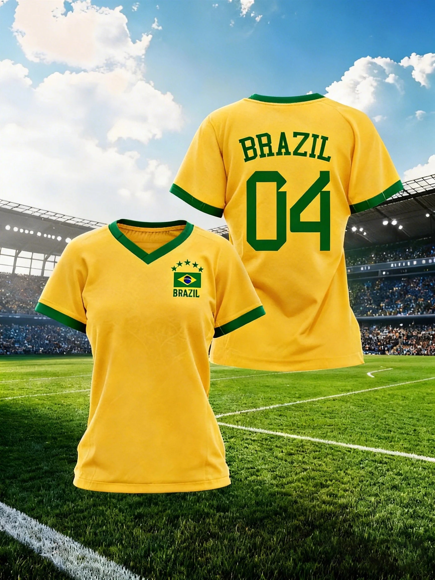Women's Brazil National Team Aesthetic Jersey T-Shirt, Sporty Graphic Print TAVEN System LLC