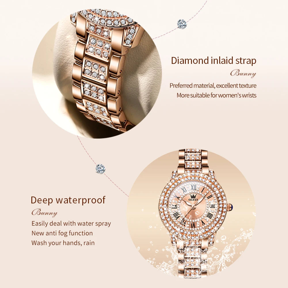 OLEVS Original Diamond Watch for Women Fashion Elegant Stainless Steel Waterproof Quartz Wristwatch Luxury Ladies Dress Watches TAVEN System LLC