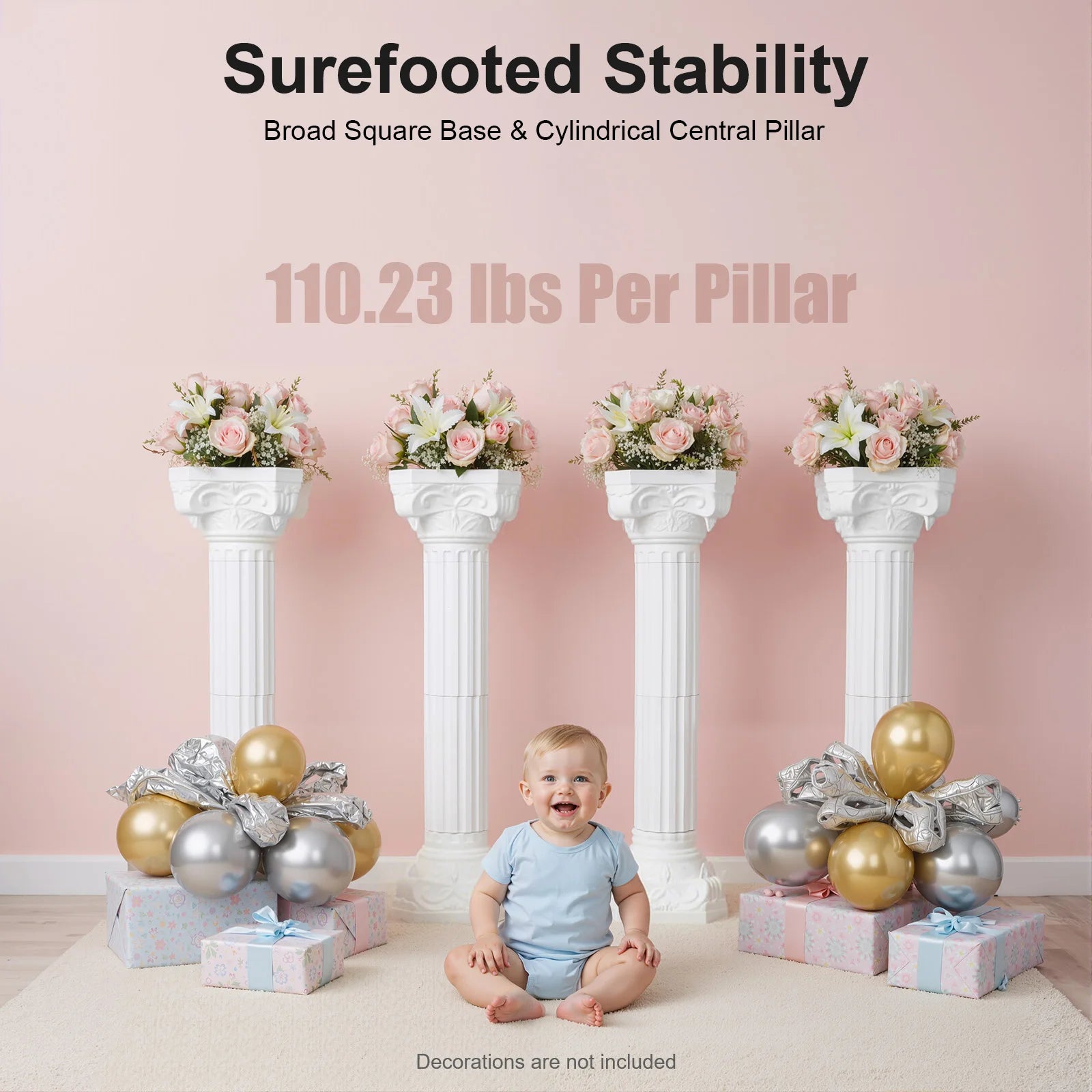 4 Pcs White Roman Pillars Set, 34.65" Height Plastic Columns, 110lbs Capacity, European Style Wedding & Party Decor TAVEN System LLC