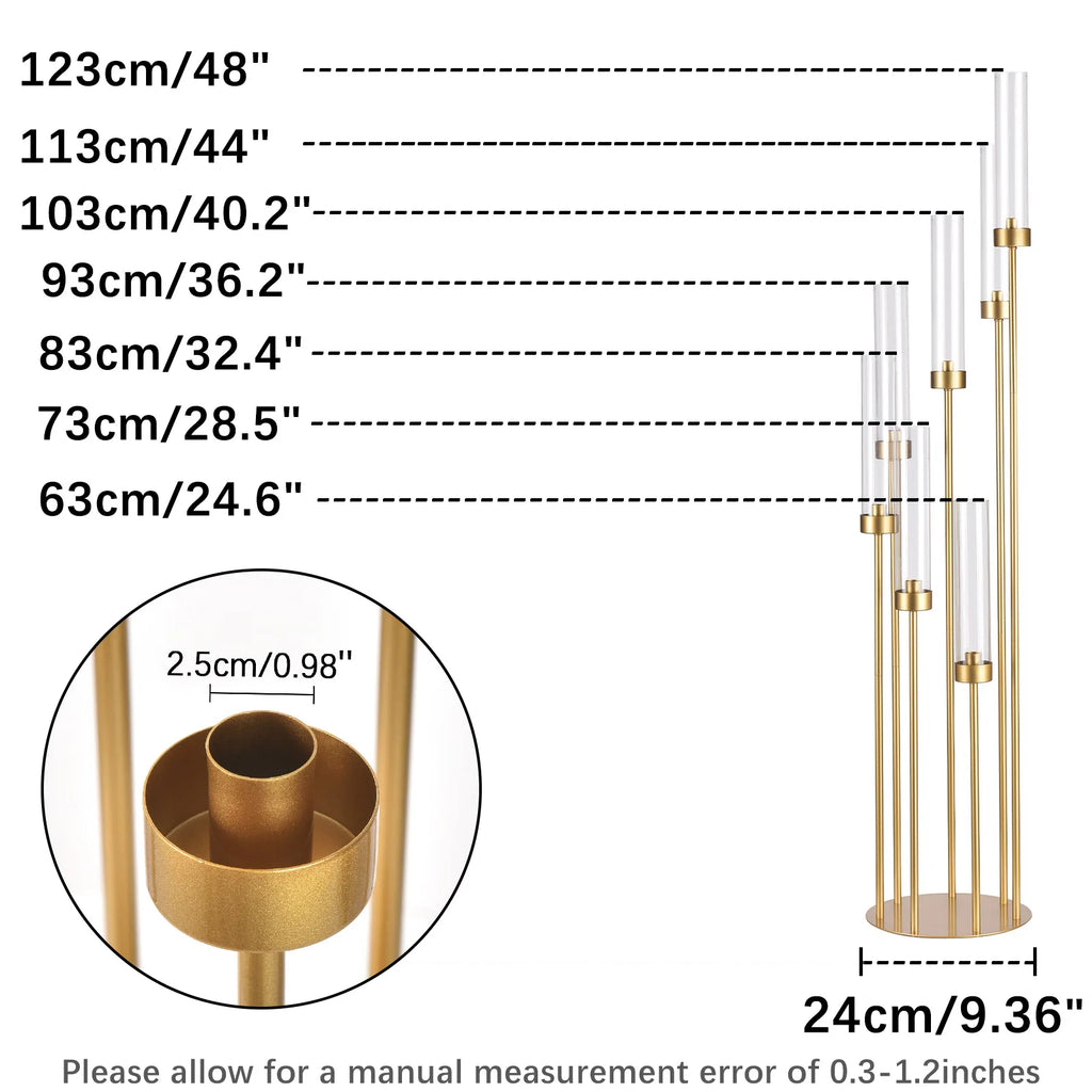 4Sets 7 Arms Floor Candelabra Wedding Centerpieces Gold 48" Tall Metal Candlestick Holders with Acrylic Removable Lampshade TAVEN System LLC