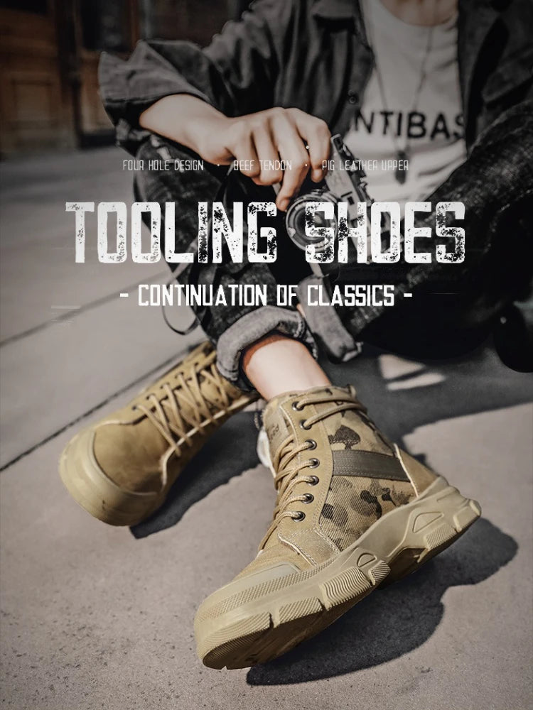 Mens Camouflage High Top Work Boots Comfortable Sneakers Outdoor Hiking Shoes Thick Sole Non-Slip Durable Lace-Up Platform Boots TAVEN System LLC