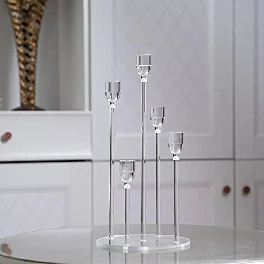 10pcs Acrylic 5 Arms Candle Holder Transparent Candelabra Table Centerpieces Wedding Living Room Home Holiday Decoration TAVEN System LLC