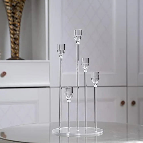 10pcs Acrylic 5 Arms Candle Holder Transparent Candelabra Table Centerpieces Wedding Living Room Home Holiday Decoration TAVEN System LLC