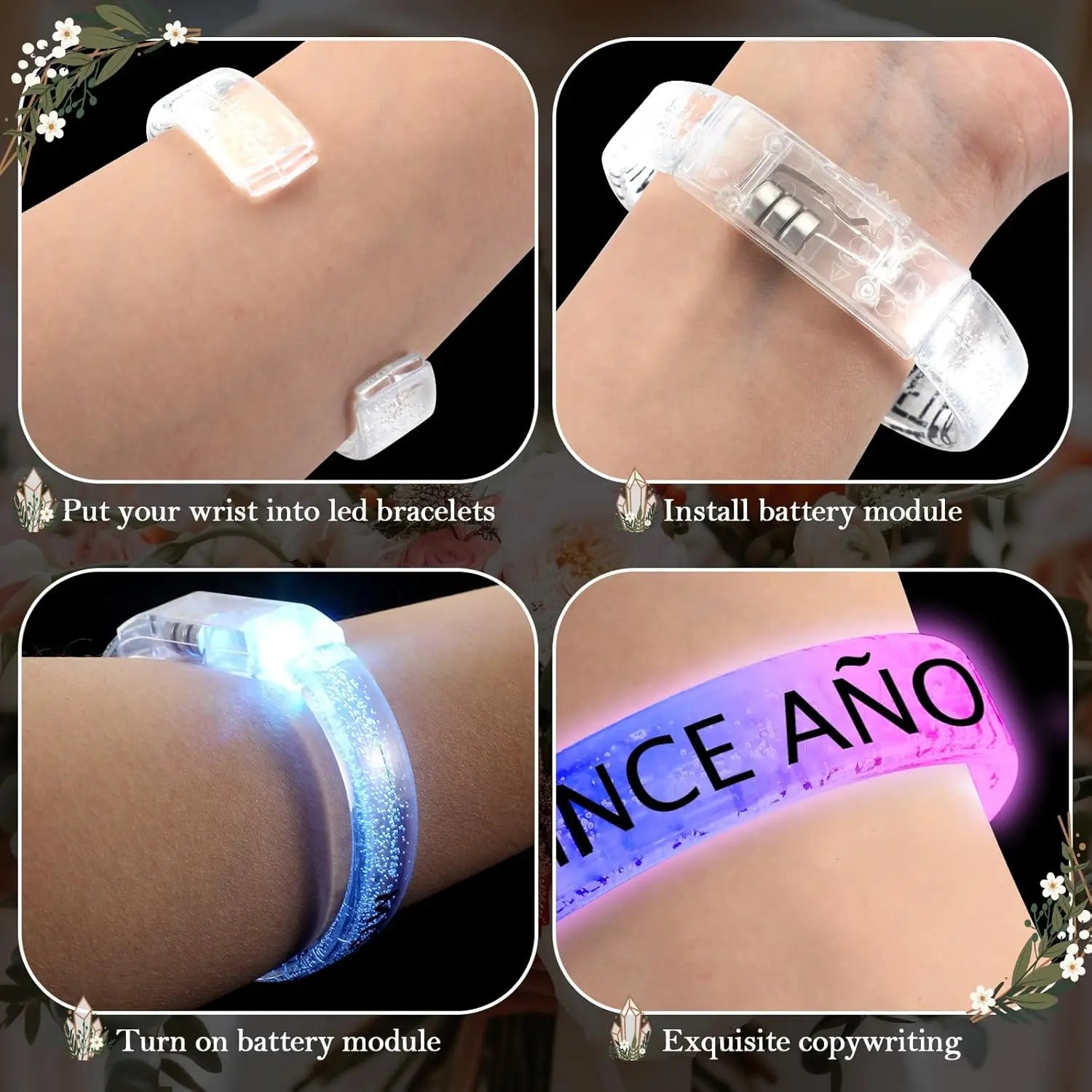 12/24/36/60 Pack Custom LED Bracelets LED Light-Up Bracelets for Wedding Parties Birthday Party Favors TAVEN System LLC