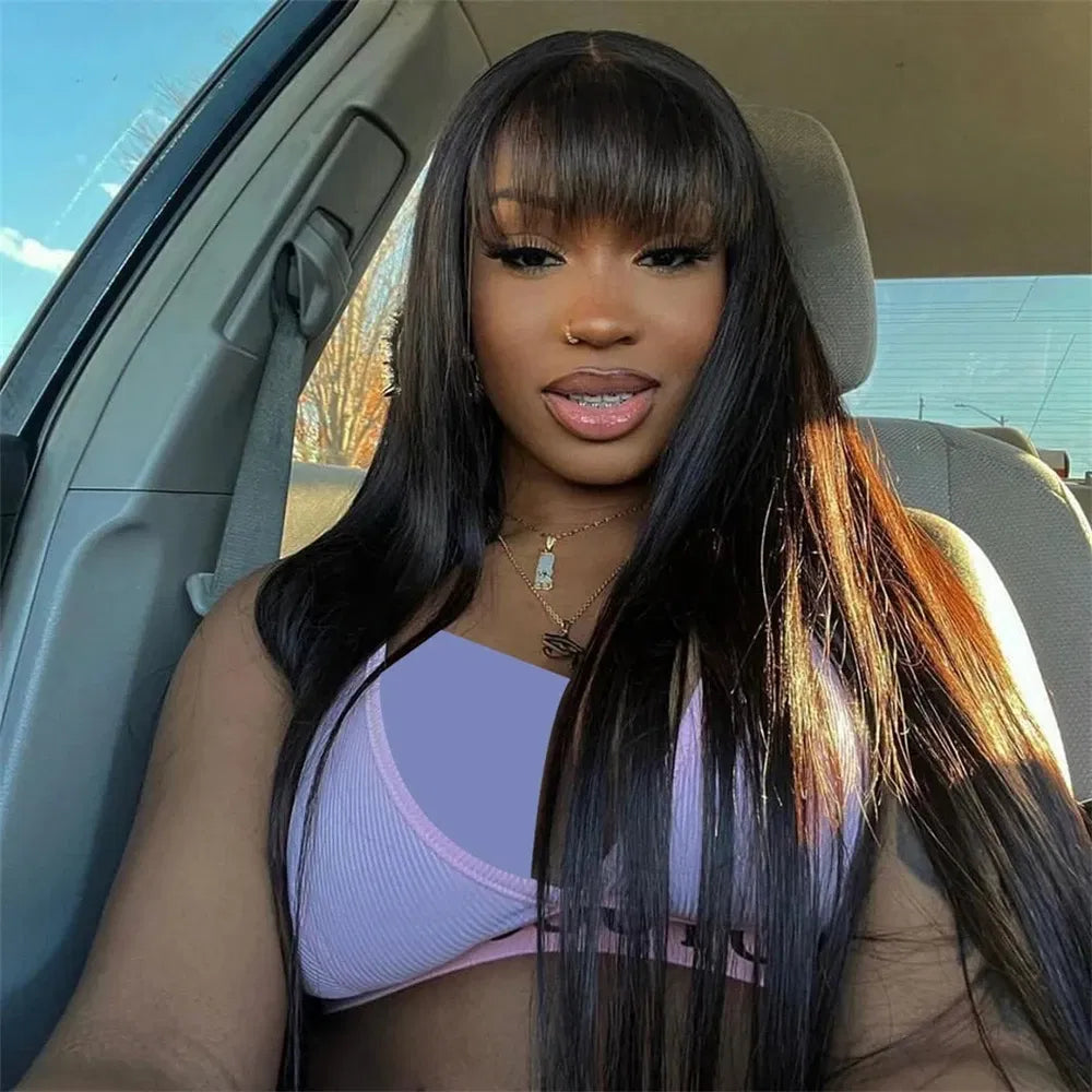 Stretched Length: 24inches, Lace Wig Type: 4*1, Density: 150%, Ships From: CHINA - 30 Inch 3X1 Middle Part Lace Human Hair Wig With Bangs For Women Straight Brazilian Wigs On Sale Cheap Fringe Short Bob Wigs Taven