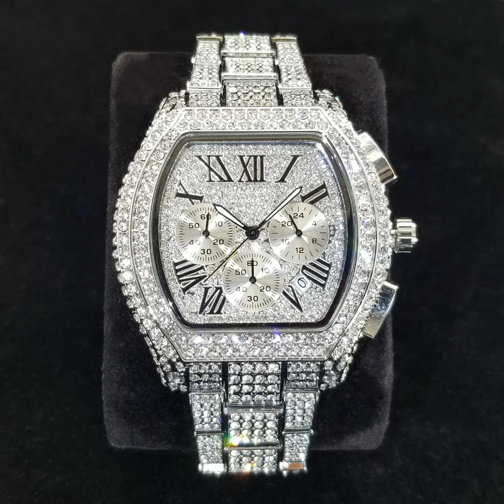 Top Brand Luxury Diamond Watch Men High Quality Stainless Steel Quartz Wristwatch Hip Hop Ice Out Waterproof Chronograph Watches - TAVEN System LLC