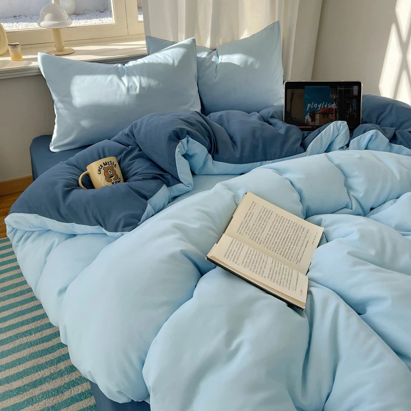 Cotton Bedding Set 4pcs with Solid Bed Sheet Duvet Cover Pillowcases Single Couple Bedsheet King Queen Double Twin Size TAVEN System LLC