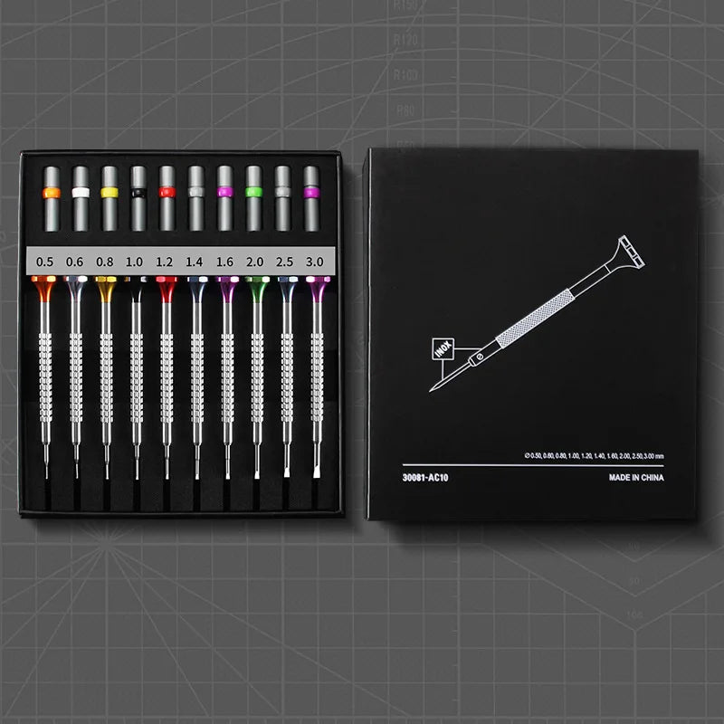 New Precision Watch Screwdriver Set 10pcs 0.5-3.0mm Phillips One-Piece Hand Screwdrivers for Watches Eyeglasses Watchmaker Tools - TAVEN System LLC