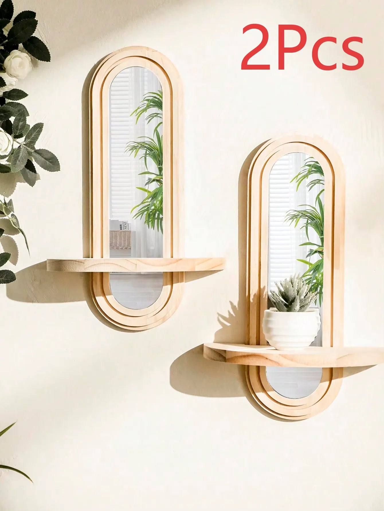 1Pc Boho Style Wooden Wall Shelves - Geometric Wall Mounted Shelves, Natural Wood Finish, Modern Home Decor, Plant Decorative TAVEN System LLC
