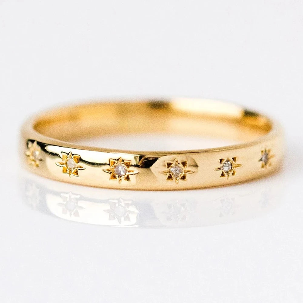 Huitan Korean Style Simple Metal Rings for Women Inlaid Shiny CZ Stone Daily Wearable Accessories Versatile Lady Finger Jewelry TAVEN System LLC
