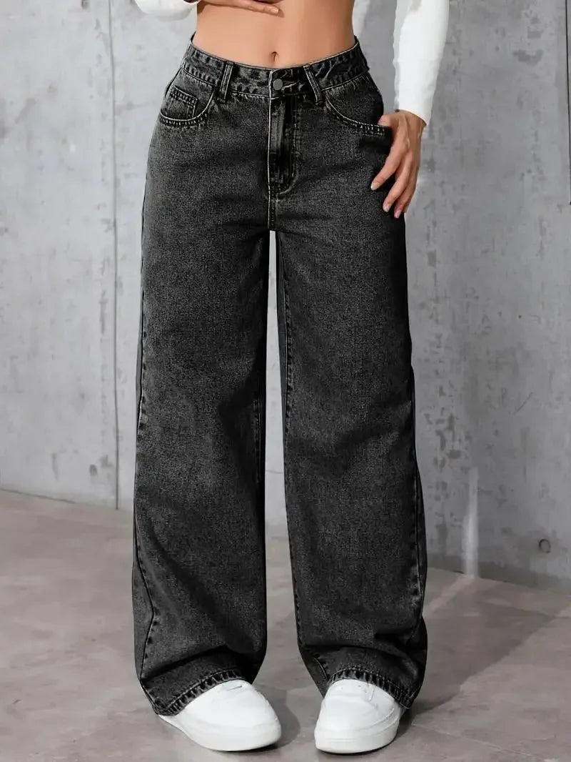 Trendy Wide Leg Distressed Jeans cc Casual Straight Denim Pants TAVEN System LLC