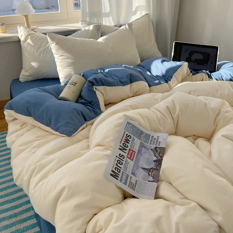 Cotton Bedding Set 4pcs with Solid Bed Sheet Duvet Cover Pillowcases Single Couple Bedsheet King Queen Double Twin Size TAVEN System LLC