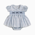 Baby Girl Floral Romper Dress with Bow Embroidery Summer Outfit