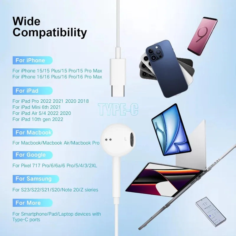 USB C Headphones for ios 16/15 Pro Max Plus, Type C Earbuds for ios Pro Air Mini, for MacBook, Earphones for Google Pixel TAVEN System LLC