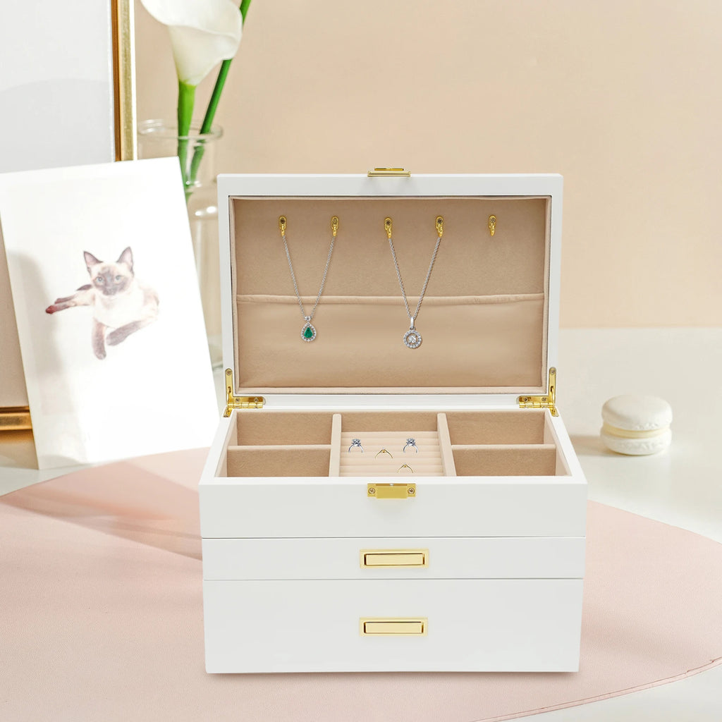 Black Walnut /Brown / White Wood Organizer Jewelry and Watch Display Case Storage Box Convenient TAVEN System LLC