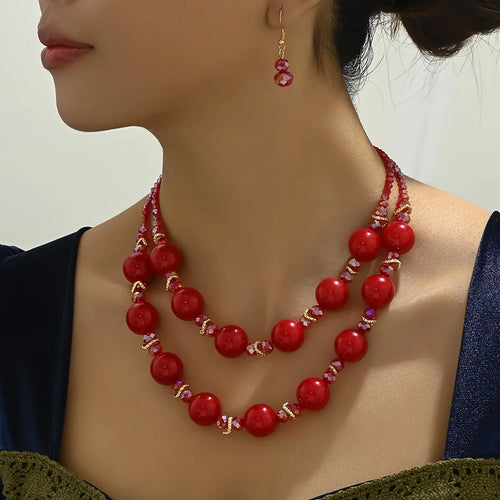 1 necklace +1 pair of earrings, imitation pearl material, Bohemian style, fashion, party date to send girlfriend wife birthday g TAVEN System LLC