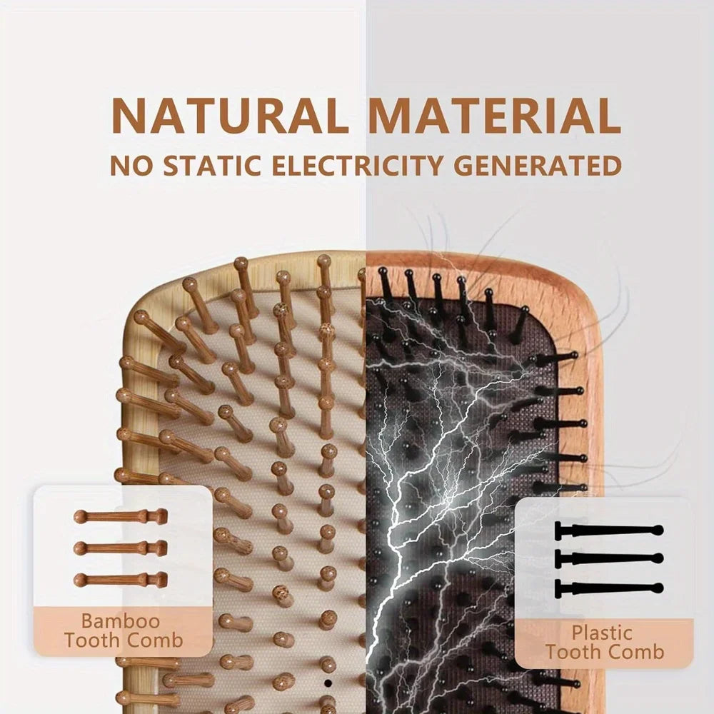 Natural Bamboo Paddle Hair Brush with Air Cushion Anti Static