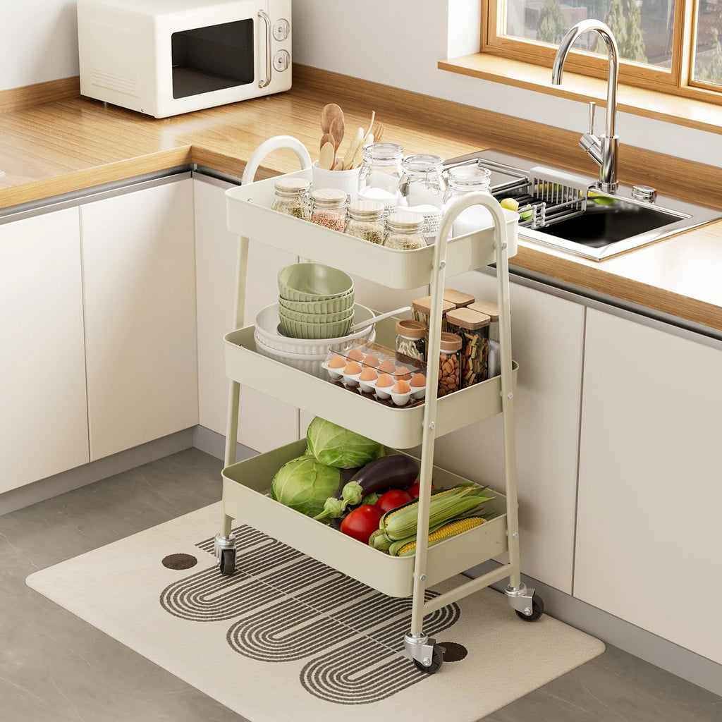 Metal rolling storage cart with lockable wheels