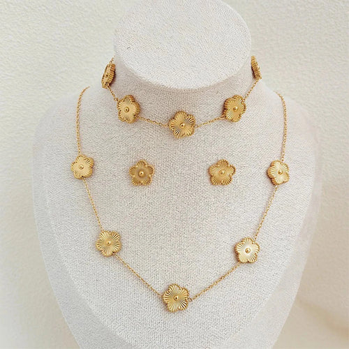 Simple 316L Stainless Steel Flower Five Leaf Necklace Bracelet Earrings 18K Gold Plated Jewelry Set for Women Girl Gift Clover TAVEN System LLC