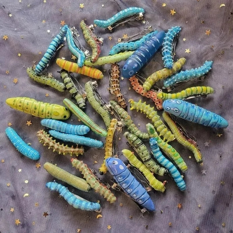 1/10pcs 3D Caterpillar Hair Clips Novelty Insect Hairpins Halloween Prank Toys Creepy Crawlers Headwears Cosplay Adults Party TAVEN System LLC