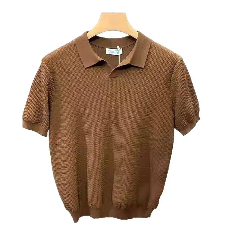 Men Ice Silk V Neck Polo Shirt Slim Fit Summer Breathable Casual Tee TAVEN System LLC