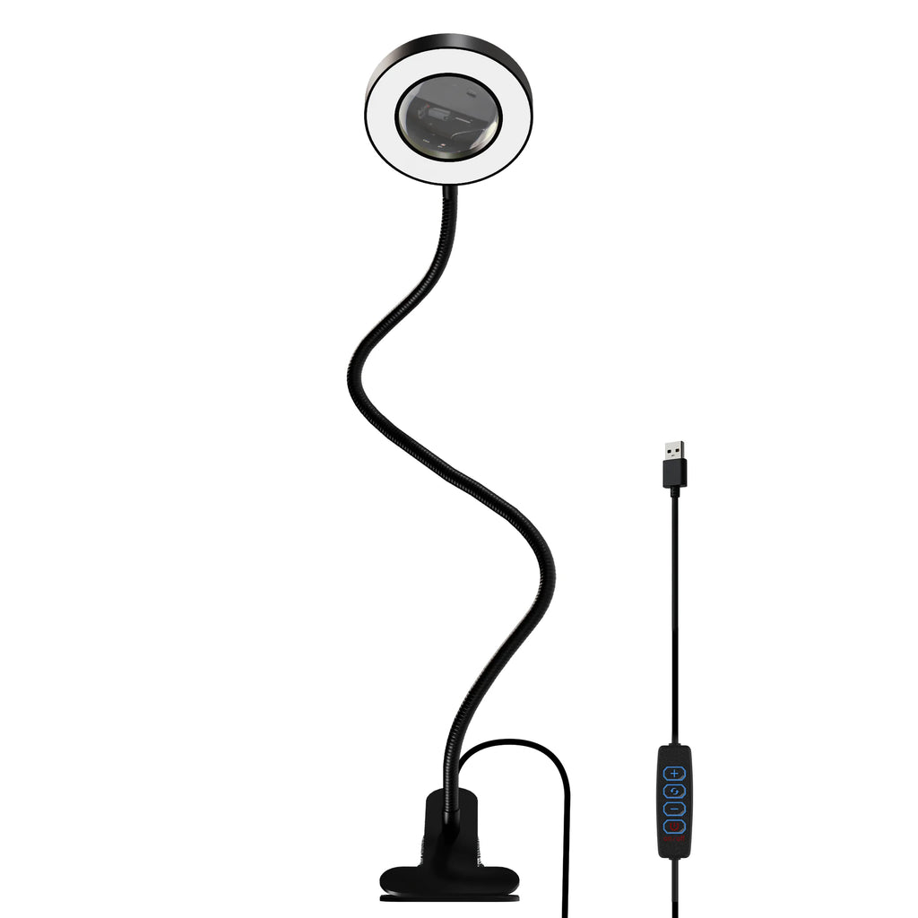 1pc, 5X Magnifying Glass with Light, Clip On LED Magnifying Lamp with Clamp, 3 Modes Dimmable for Reading, Crafts, DIY, Reading. TAVEN System LLC