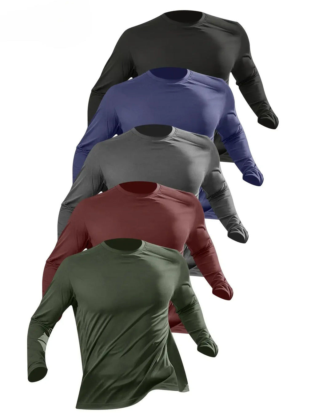 5-piece men's solid color round neck long sleeved T-shirt, versatile design, comfortable and fashionable TAVEN System LLC
