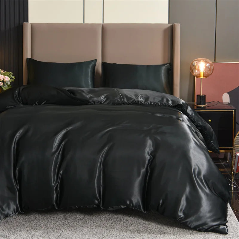 3pcs Satin Duvet Cover Set Bedding Sets Queen Black  Series Luxury Rich Silk Silky Soft Solid   Sexy Honeymoon Wrinkle Free TAVEN System LLC