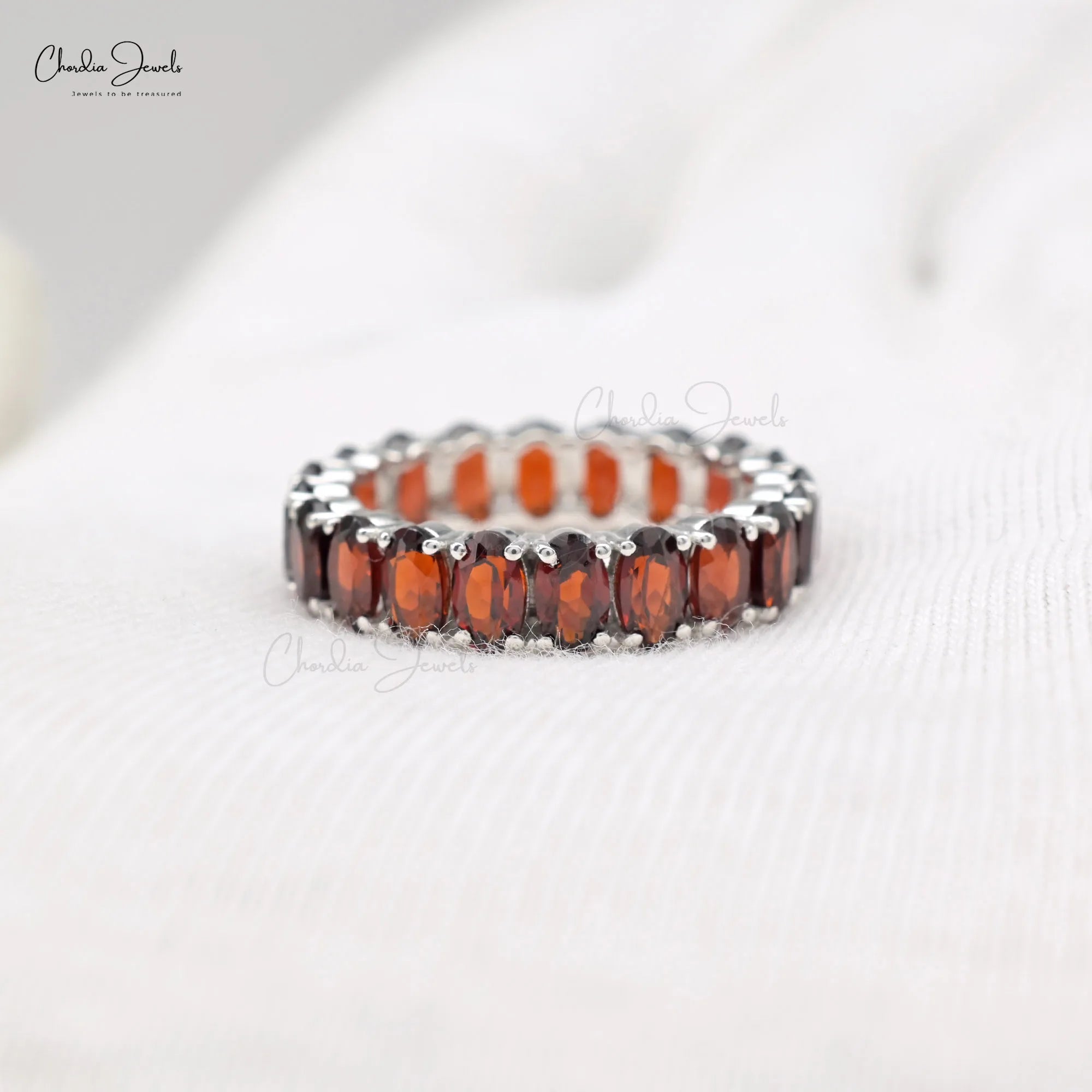 Trending Products 5x3mm Mozambique Garnet Eternity Band IGI Certified Ring 14k Fine White Gold Wedding Stacking Jewelry US-7 TAVEN System LLC