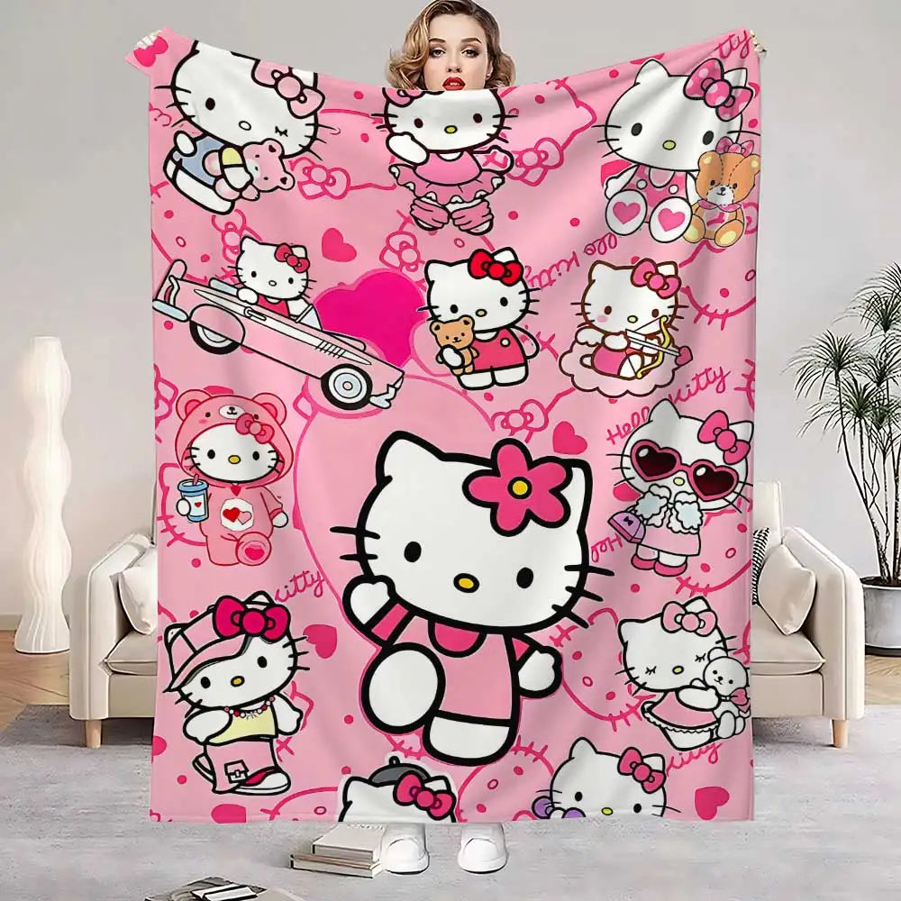 Kawaii Cat Hellos Fluffy Soft Blankets and Throws Blanket Bed Throw Blanket Luxury Home Interior Microfiber Bedding Sofa Knee & TAVEN System LLC