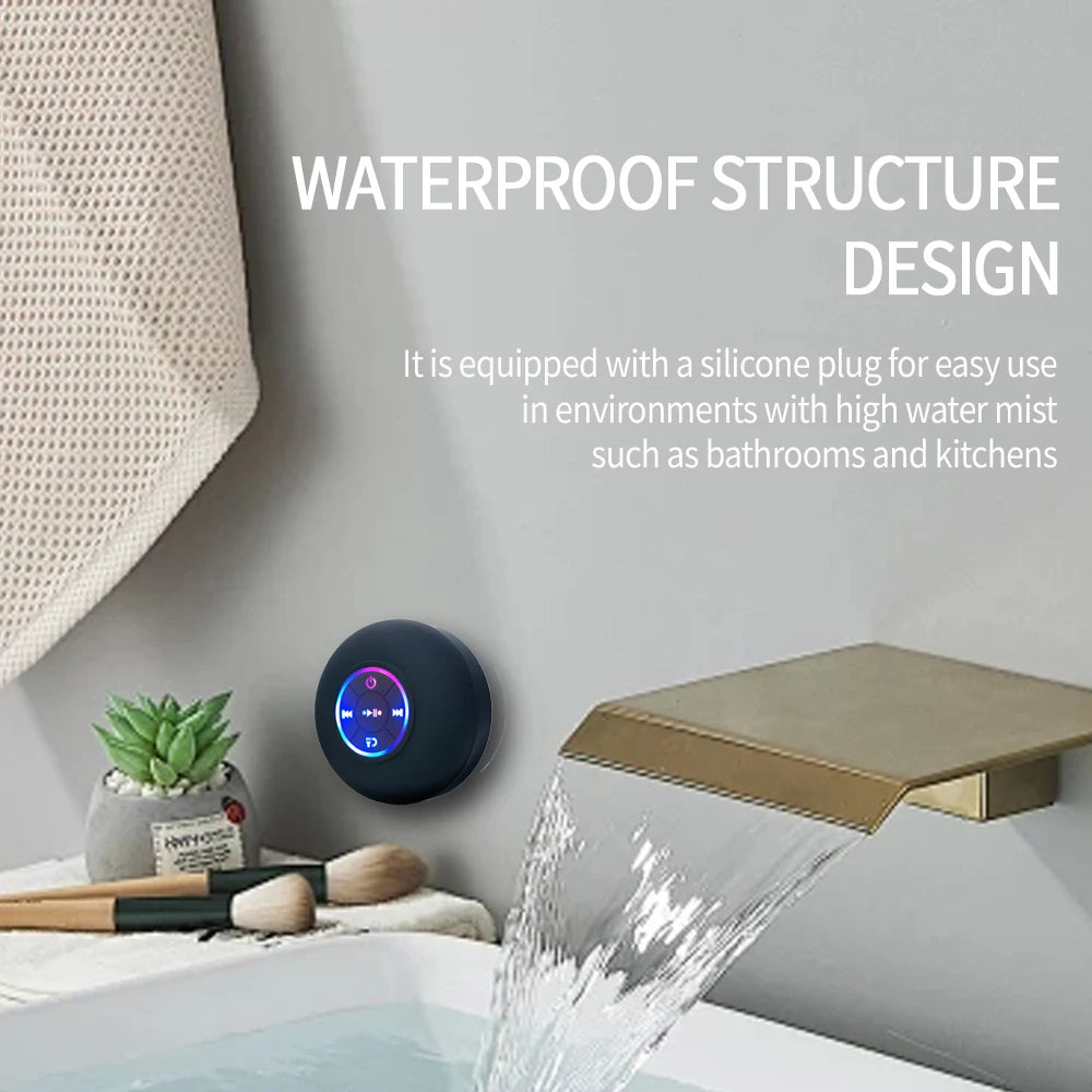 Portable Wireless Bluetooth Speaker LED Light IPX4 Waterproof Loudspeaker Outdoor Bathroom Large Suction Cup Stereo Sound Box TAVEN System LLC