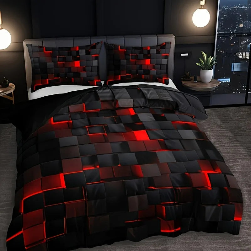 Safndot 3pcs Digital Print Quilt Cover Set Cool Technology Four Seasons Red Blue Four Sizes Available TAVEN System LLC