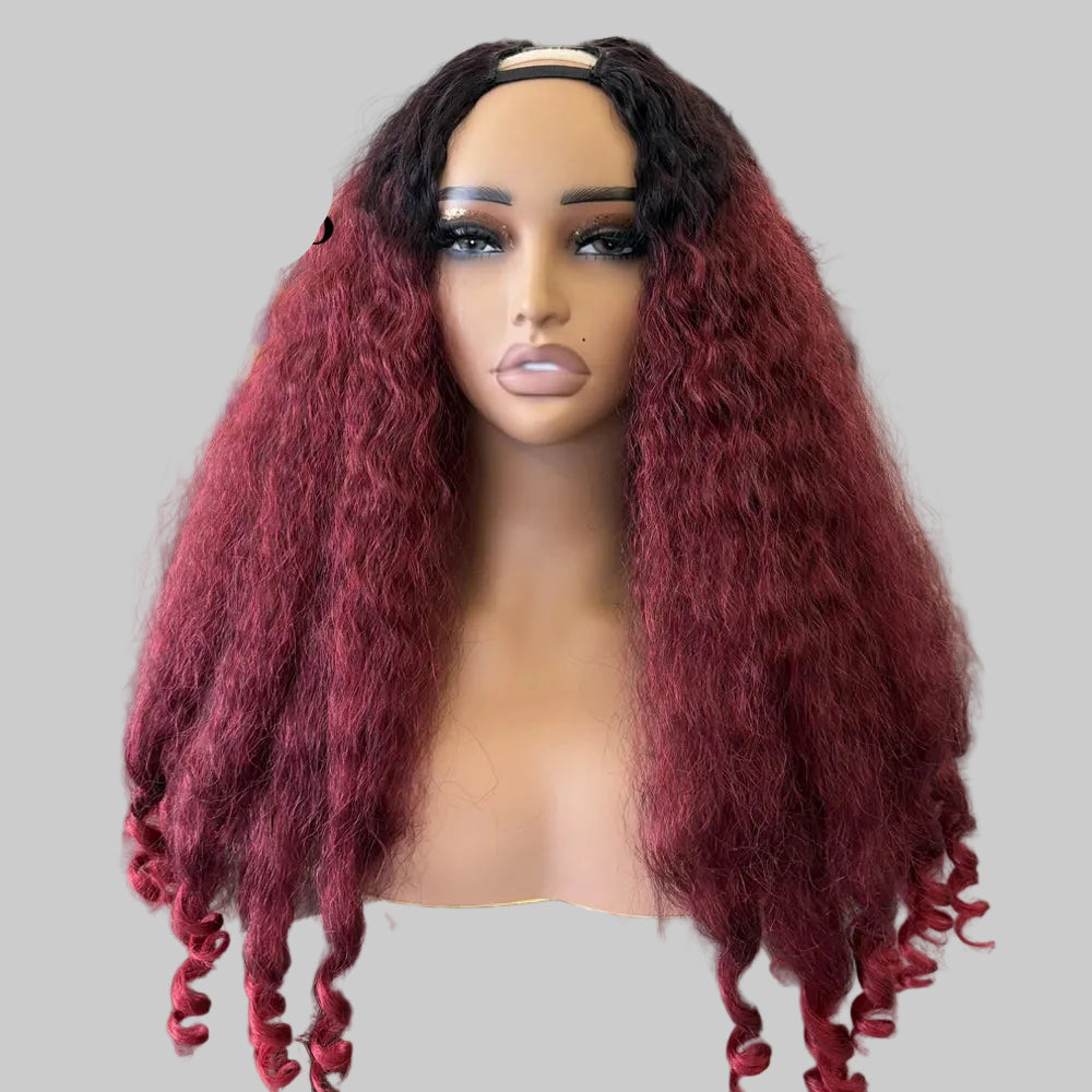 Afro Kinky Straight V Part Synthetic Glueless Wig for Women