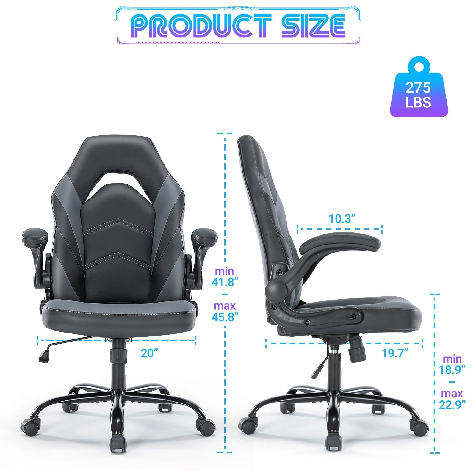 JHK Ergonomic PU Leather Gaming Office Chair with Flip-Up Arms TAVEN System LLC