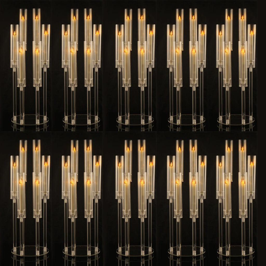 10Pcs Clear 6 Arm Candelabra Taper Candle Holder For Wedding Party Dining Table Banquet Event Decor TAVEN System LLC
