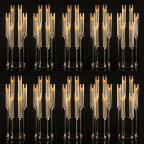 10Pcs Clear 6 Arm Candelabra Taper Candle Holder For Wedding Party Dining Table Banquet Event Decor TAVEN System LLC