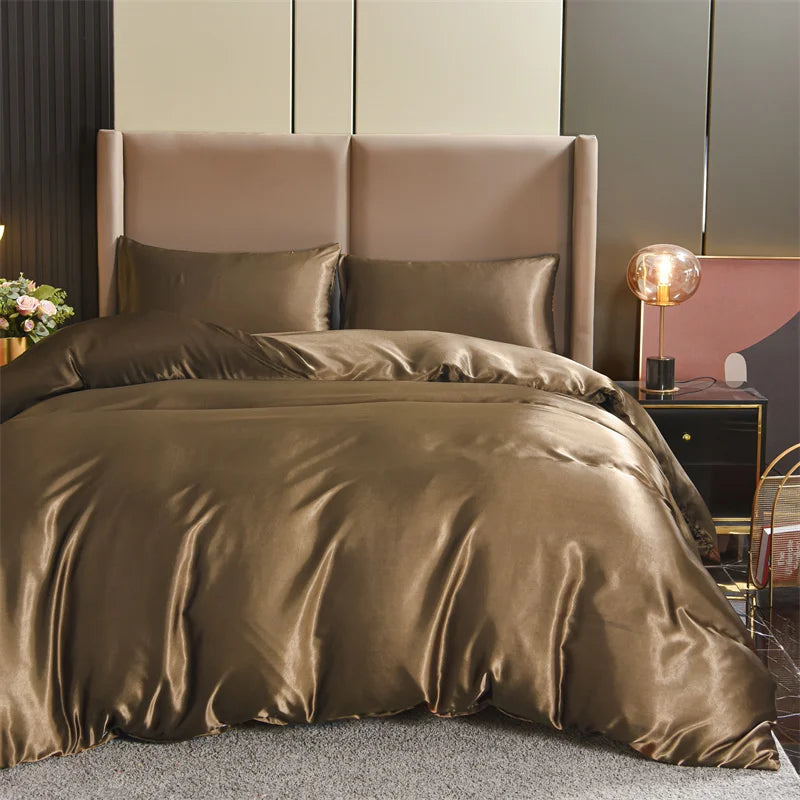 3pcs Satin Duvet Cover Set Bedding Sets Queen Black  Series Luxury Rich Silk Silky Soft Solid   Sexy Honeymoon Wrinkle Free TAVEN System LLC