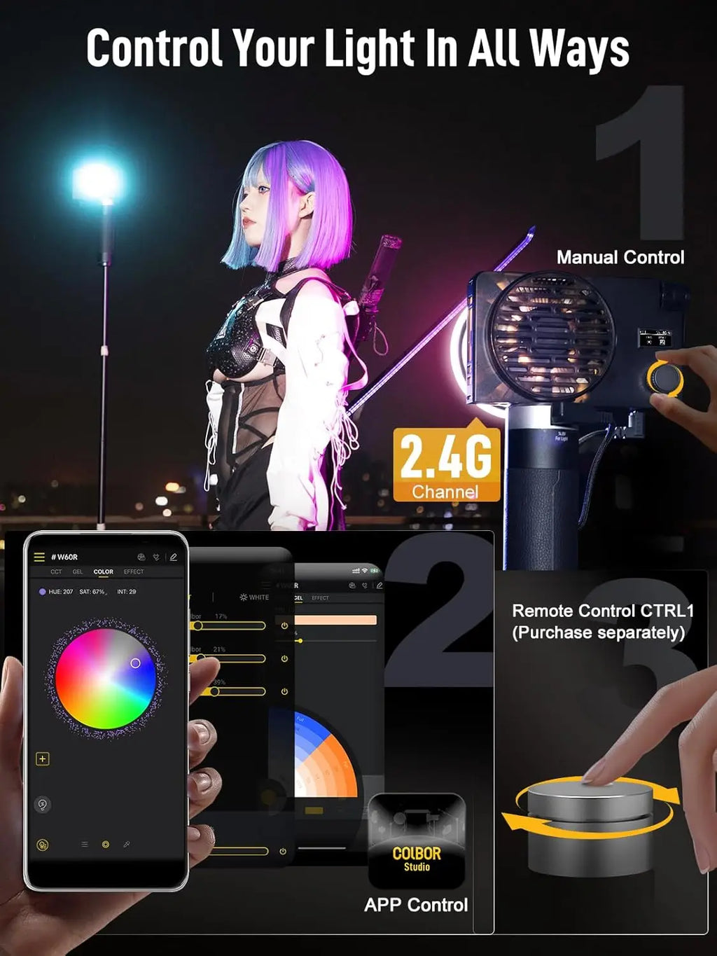 COLBOR W60 W60R W100 W100R 60W 100W COB LED Light Photography Lighting Handheld Portable Pocket Light for Outdoor Shooting SYNCO TAVEN System LLC