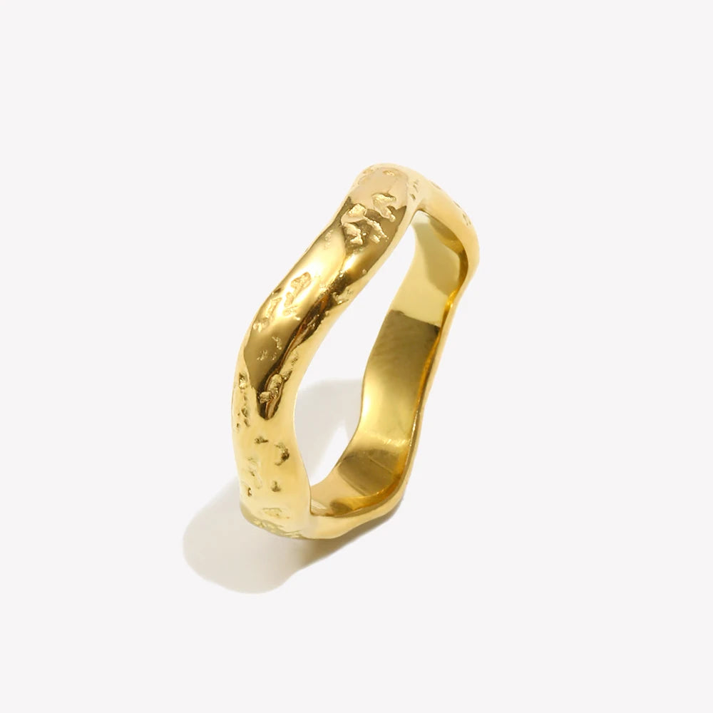 E.B.belle Beat Pattern Wave Plain Ring Waterproof Tarnish Free 18K Gold Plated Women's Rings 316L Stainless Steel Accessories TAVEN System LLC